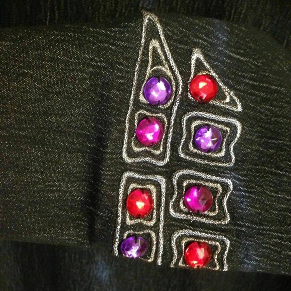 Bob Mackie Wearable Art ~Black Denim Jacket Embroidered Jeweled ~Zip Front ~Sz.S - Picture 9 of 10